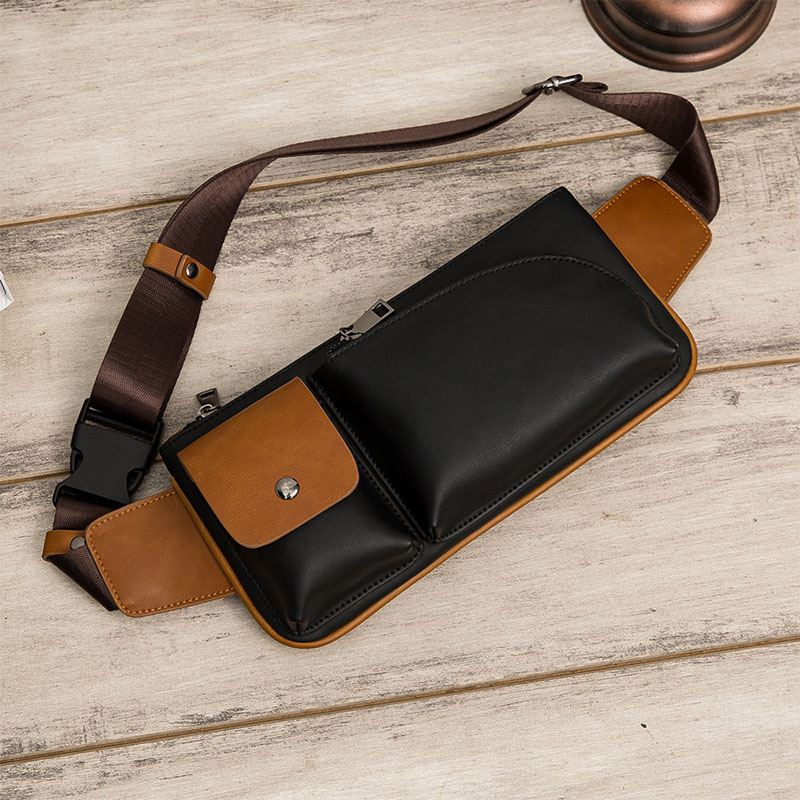 Mænd Imiteret Læder Retro Business Casual Multi-carry Taljetaske Brysttaske Sling Bag