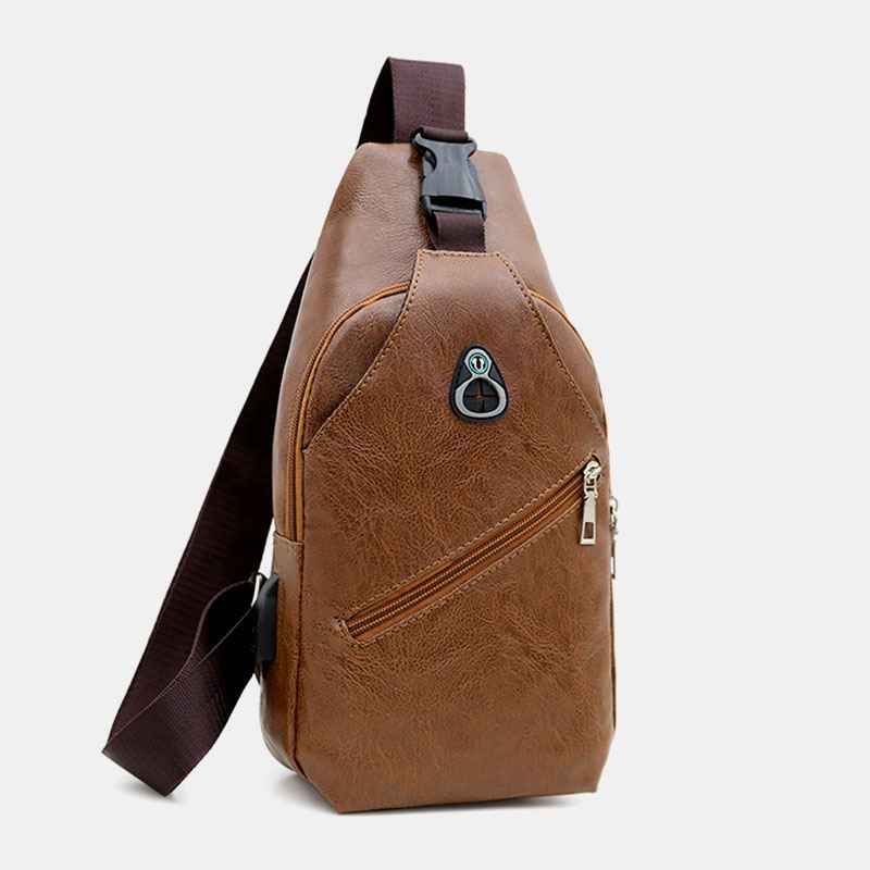 Mænd Imiteret Læder Usb-opladningsøretelefon Rejse Retro Business Brysttaske Crossbody-taske