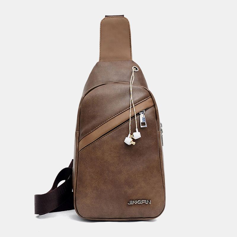 Mænd Med Stor Kapacitet Øretelefon Hul Business Multi-pocket Crossbody Taske Brysttaske Sling Bag