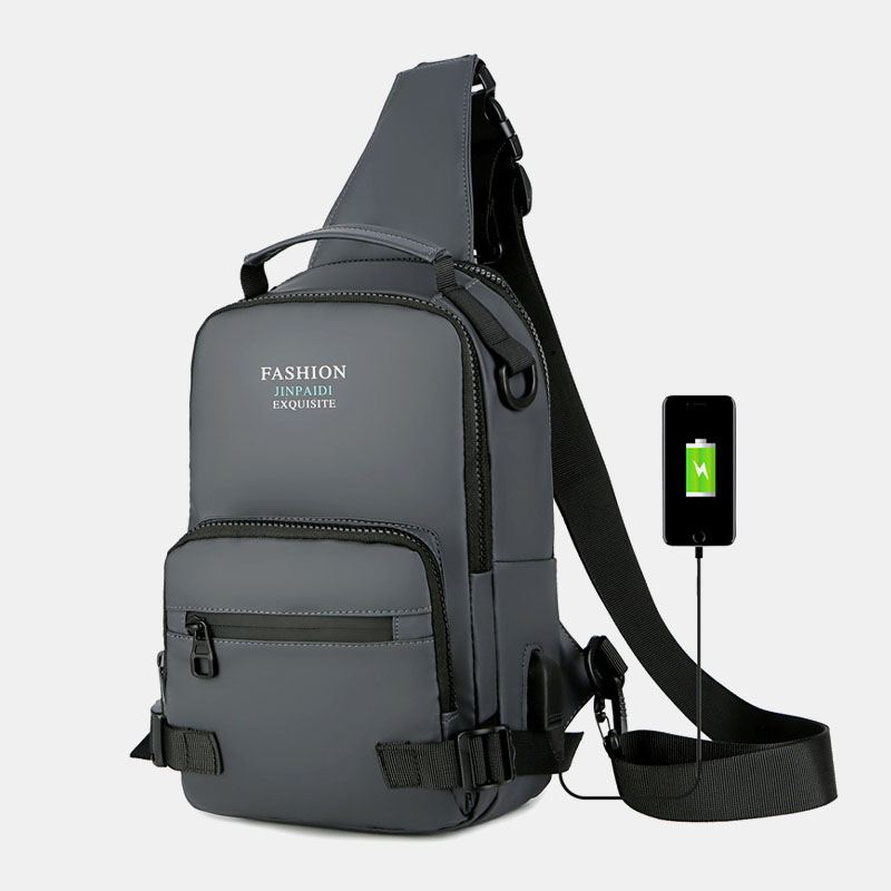 Mænd Multi-layers Space Business Solid Skuldertaske Crossbody Bag Brysttaske Med Usb-opladning