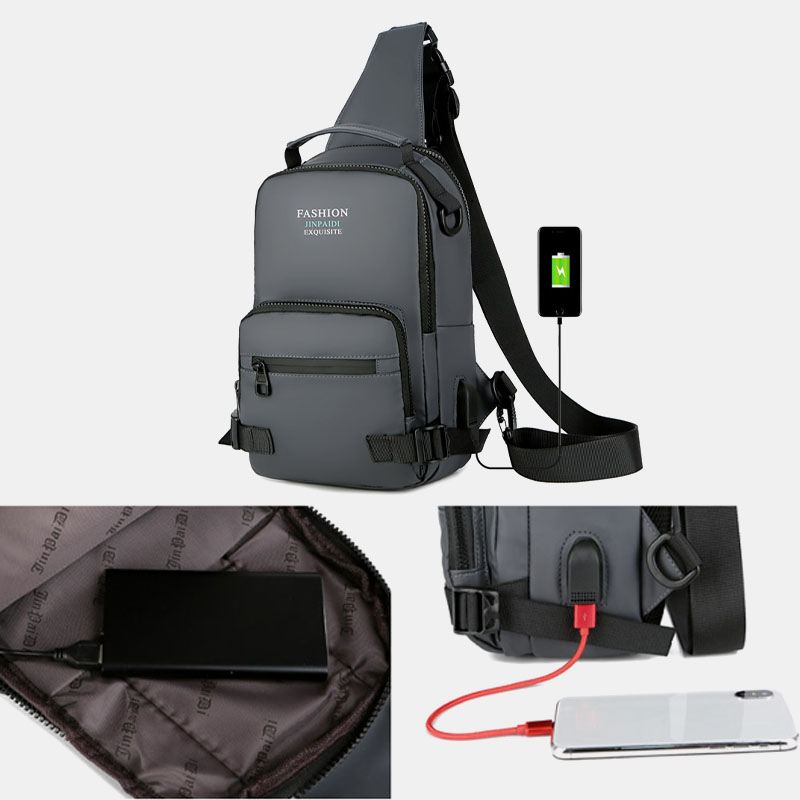 Mænd Multi-layers Space Business Solid Skuldertaske Crossbody Bag Brysttaske Med Usb-opladning