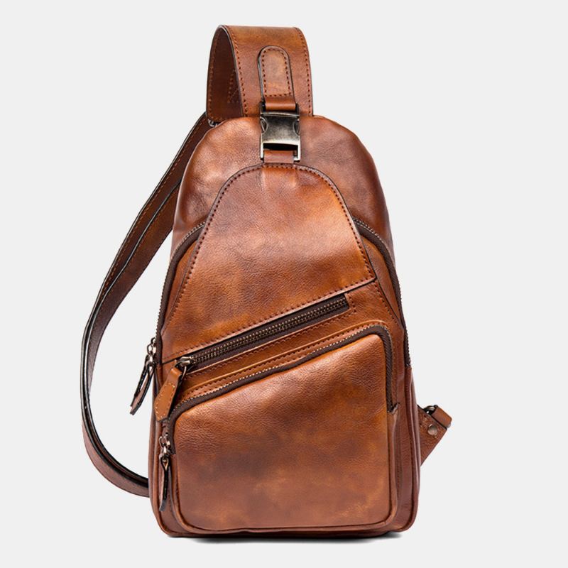 Mænd Multifunktion Rub Farve Slidfast Brysttaske Vintage Pu-læder Crossbody-tasker Med Stor Kapacitet