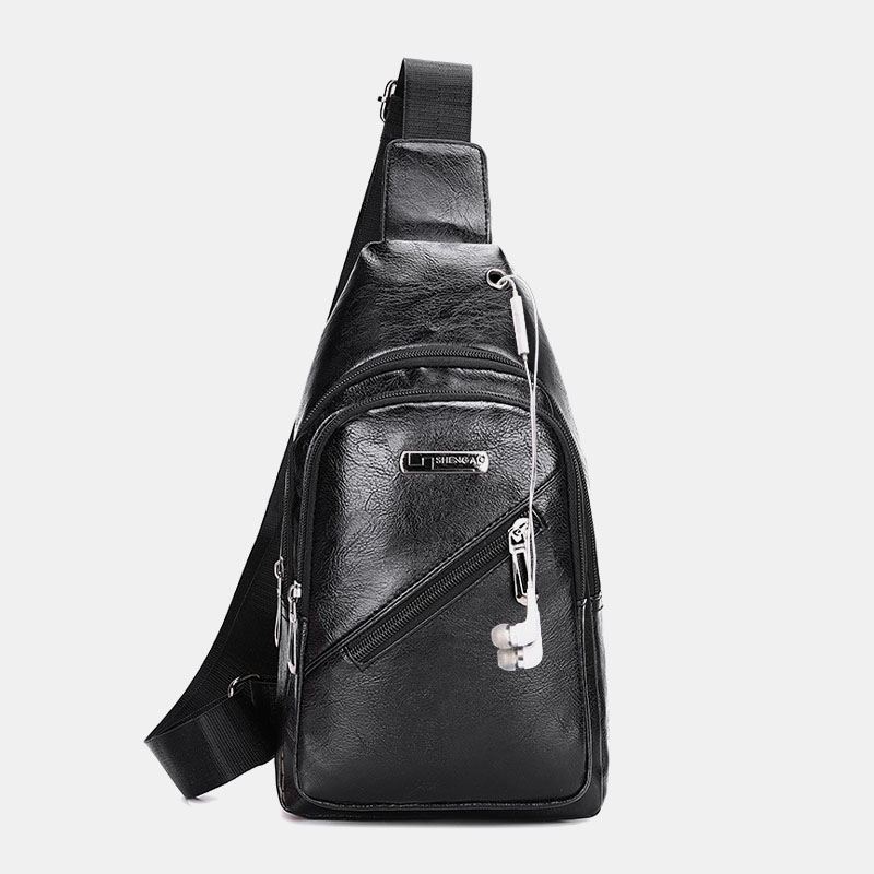 Mænd Øretelefon Hole Business Multi-pocket Crossbody Bag Brysttaske Sling Bag