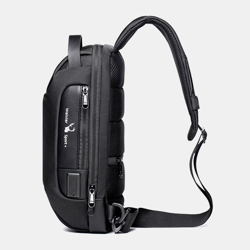 Mænd Oxford Adgangskode Usb Opladning Anti-theft Multi-layers Vandtæt Crossbody Bag Bryst Bag Sling Bag