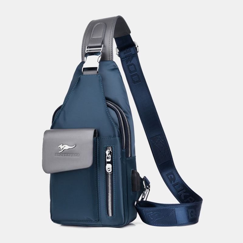 Mænd Oxford Usb-opladningshovedtelefon Huldesign Brysttaske Multifunktion Multi-lomme Vandtæt Crossbody Skuldertaske