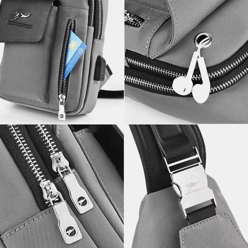 Mænd Oxford Usb-opladningshovedtelefon Huldesign Brysttaske Multifunktion Multi-lomme Vandtæt Crossbody Skuldertaske