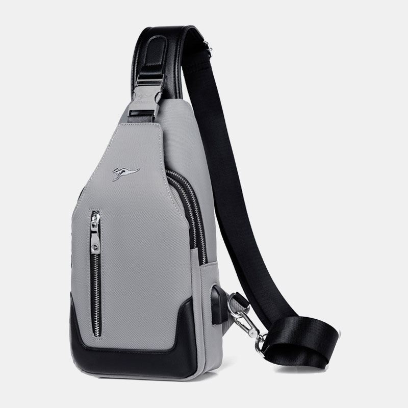 Mænd Oxford Vandtæt Slidstærk Multifunktions Brysttaske Usb-opladning Multi-pocket Crossbody Skuldertaske