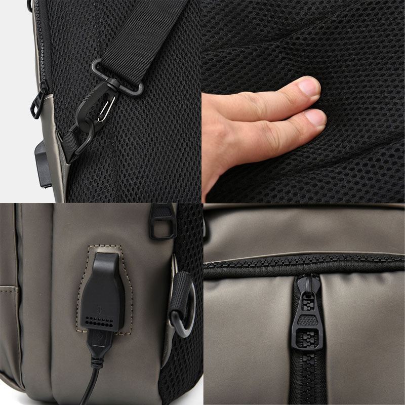 Mænd Polyester Multi-carry Medium Kapacitet Med Usb-opladning Brysttaske Skuldertaske