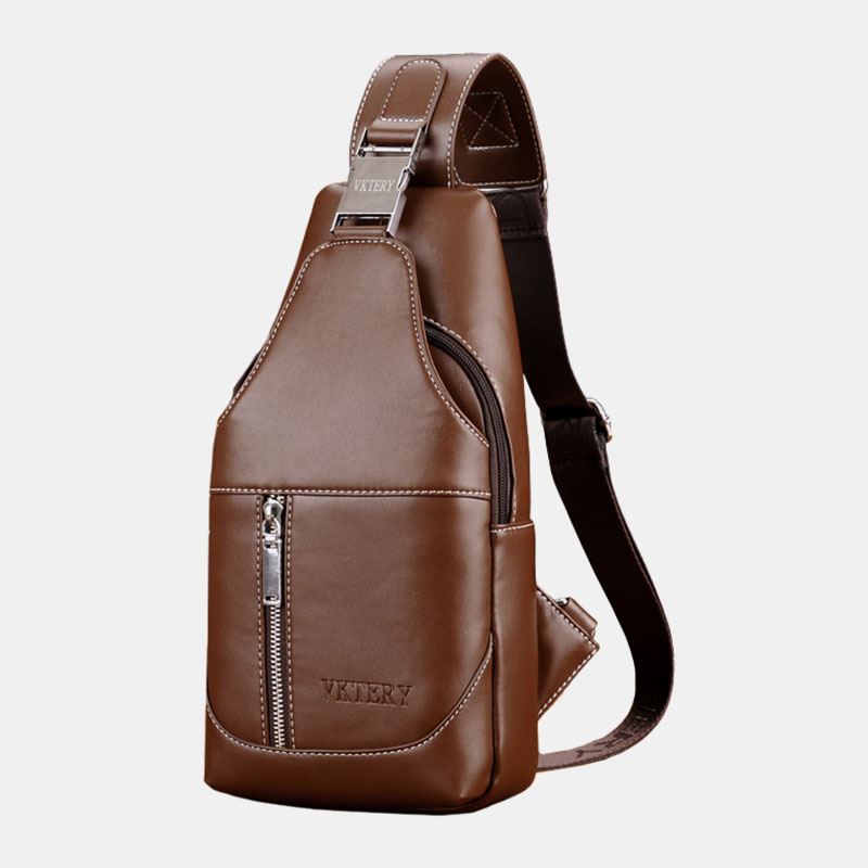 Mænd Pu Læder Casual Multifunktions Øretelefon Hul Crossbody Taske Brysttaske