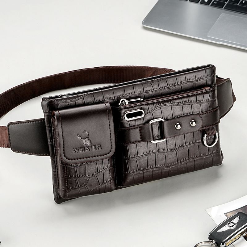 Mænd Pu-læder Multi-pocket Slidbestandig Brysttaske Taljetaske Hovedtelefonhul Design 6.5 Tommer Telefontaske Crossbody-tasker