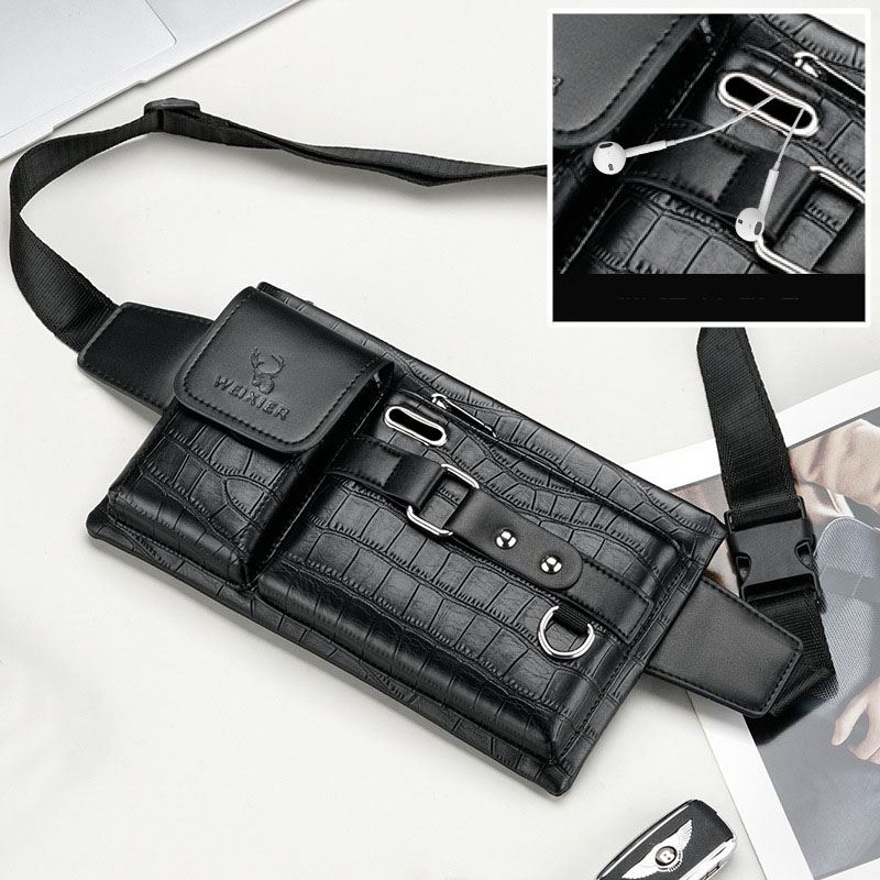 Mænd Pu-læder Multi-pocket Slidbestandig Brysttaske Taljetaske Hovedtelefonhul Design 6.5 Tommer Telefontaske Crossbody-tasker