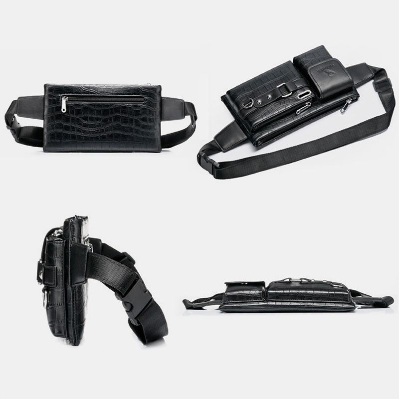 Mænd Pu-læder Multi-pocket Slidbestandig Brysttaske Taljetaske Hovedtelefonhul Design 6.5 Tommer Telefontaske Crossbody-tasker