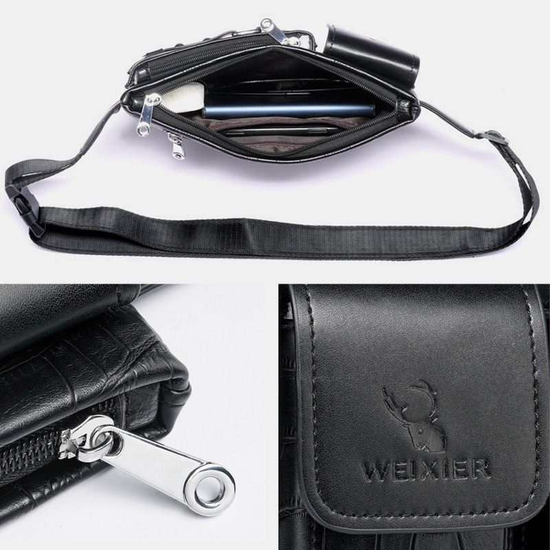 Mænd Pu-læder Multi-pocket Slidbestandig Brysttaske Taljetaske Hovedtelefonhul Design 6.5 Tommer Telefontaske Crossbody-tasker