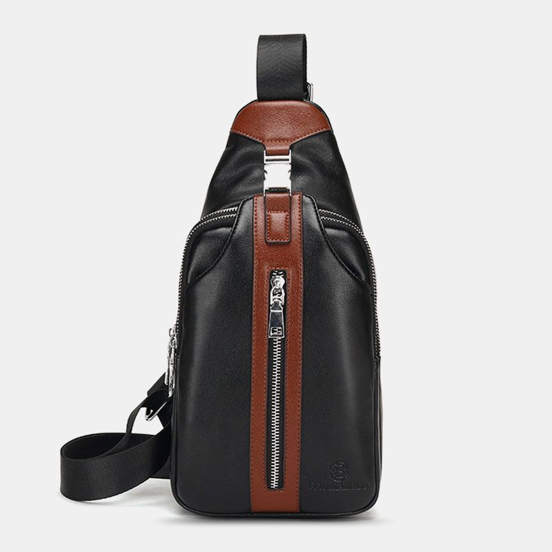 Mænd Pu Læder Multi-pocket Stor Kapacitet Vandtæt Sport Brysttasker Crossbody Bag Skulder