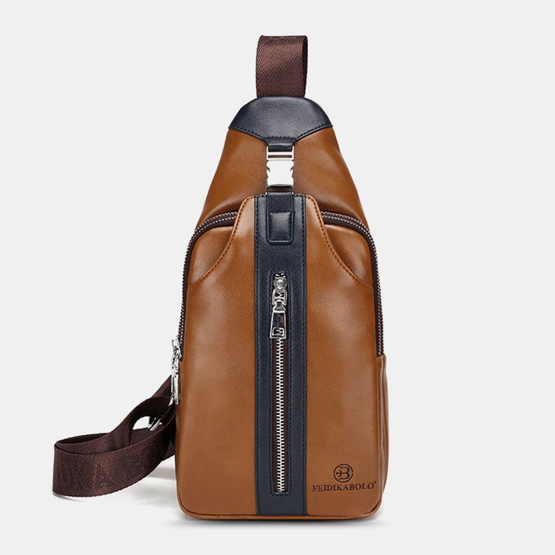 Mænd Pu Læder Multi-pocket Stor Kapacitet Vandtæt Sport Brysttasker Crossbody Bag Skulder