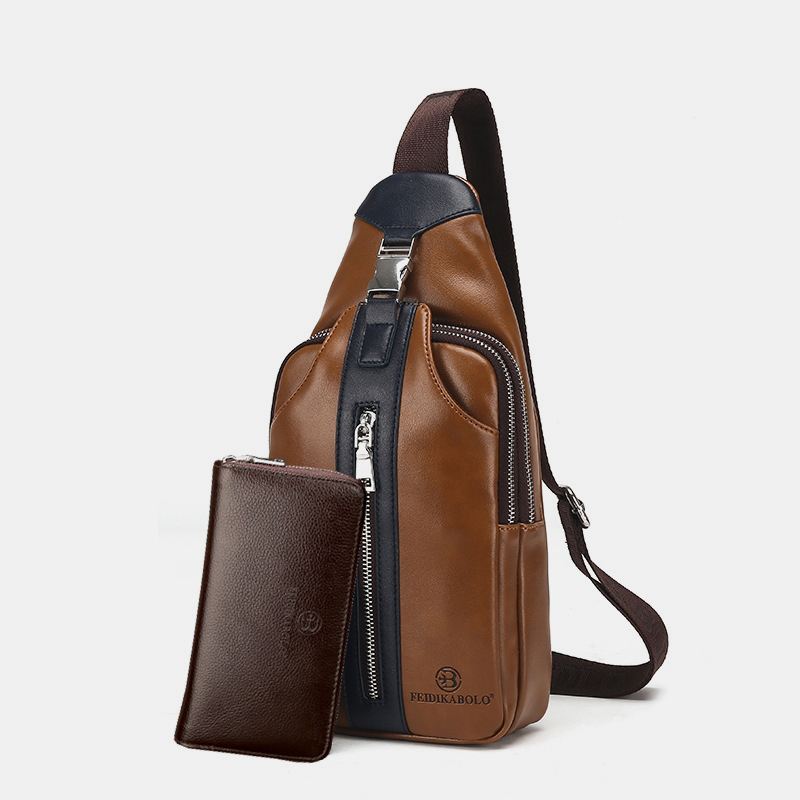 Mænd Pu Læder Multi-pocket Stor Kapacitet Vandtæt Sport Brysttasker Crossbody Bag Skulder