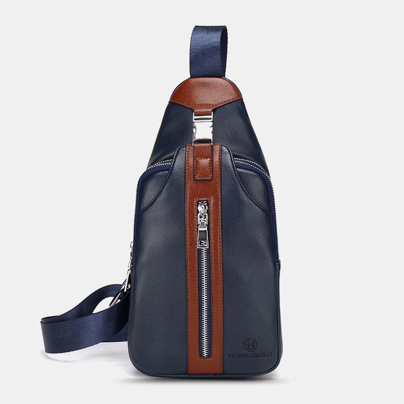 Mænd Pu Læder Multi-pocket Stor Kapacitet Vandtæt Sport Brysttasker Crossbody Bag Skulder