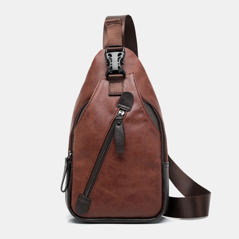 Mænd Pu-læder Multi-pocket Vandtæt Casual Crossbody Bag Brysttaske Sling Bag