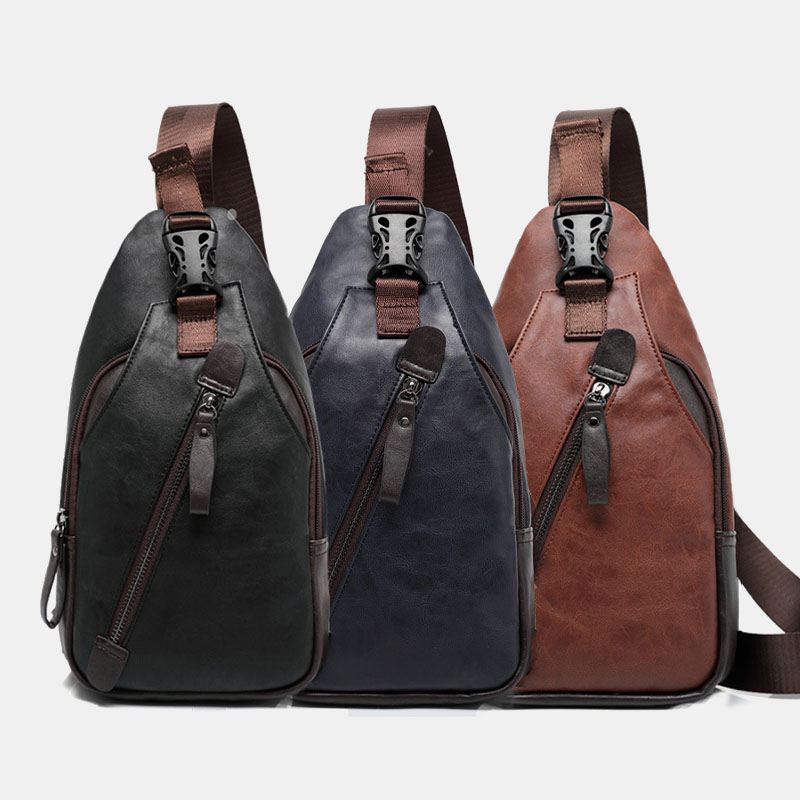 Mænd Pu-læder Multi-pocket Vandtæt Casual Crossbody Bag Brysttaske Sling Bag