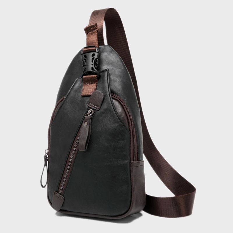 Mænd Pu-læder Multi-pocket Vandtæt Casual Crossbody Bag Brysttaske Sling Bag