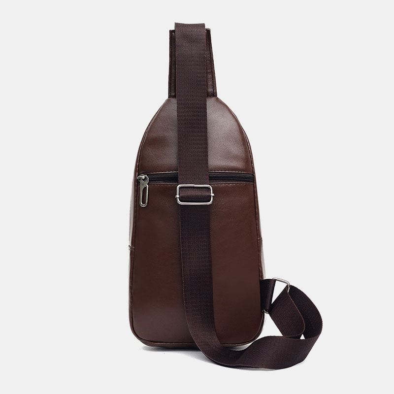 Mænd Pu Læder Øretelefon Hul Multi-carry Vandtæt Crossbody Bag Brysttaske Sling Bag