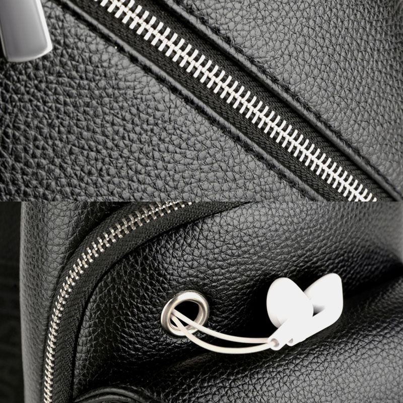 Mænd Pu-læder Usb-opladning Vandtæt Øretelefon Hul Business Crossbody-taske Brysttaske Sling Bag