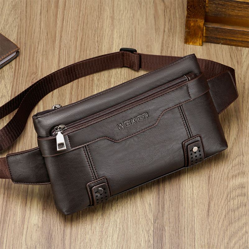 Mænd Pu-læder Vandtæt Brysttaske Med Stor Kapacitet Outdoor Outing 6.5 Tommer Telefontaske Crossbody-tasker Skuldertaske