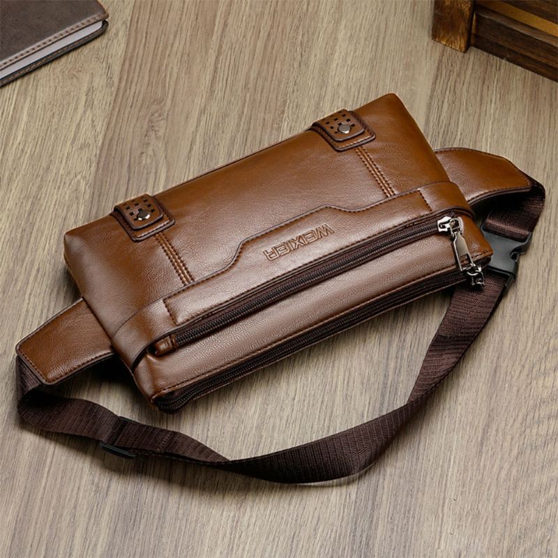 Mænd Pu-læder Vandtæt Brysttaske Med Stor Kapacitet Outdoor Outing 6.5 Tommer Telefontaske Crossbody-tasker Skuldertaske