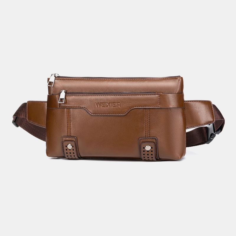 Mænd Pu-læder Vandtæt Brysttaske Med Stor Kapacitet Outdoor Outing 6.5 Tommer Telefontaske Crossbody-tasker Skuldertaske