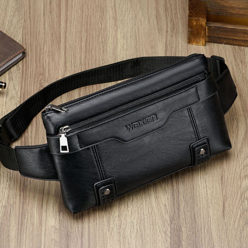 Mænd Pu-læder Vandtæt Brysttaske Med Stor Kapacitet Outdoor Outing 6.5 Tommer Telefontaske Crossbody-tasker Skuldertaske