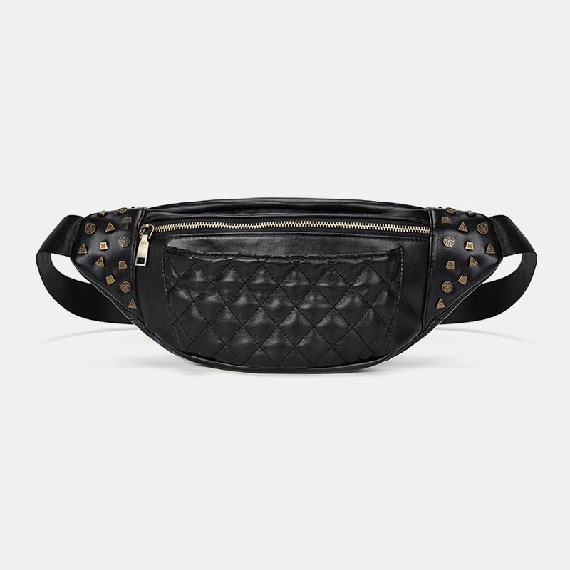 Mænd Pu-lædernitter Dekorer Rhombus-syning Vandtæt Brysttaske Stor Kapacitet Crossbody-skuldertaske