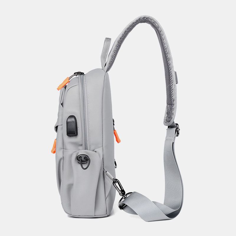 Mænd Stor Kapacitet Multi-pocket Vandtæt Brysttaske Casual Sport Usb-opladning Crossbody Skuldertaske