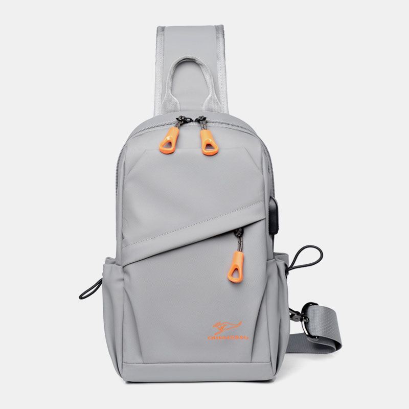 Mænd Stor Kapacitet Multi-pocket Vandtæt Brysttaske Casual Sport Usb-opladning Crossbody Skuldertaske