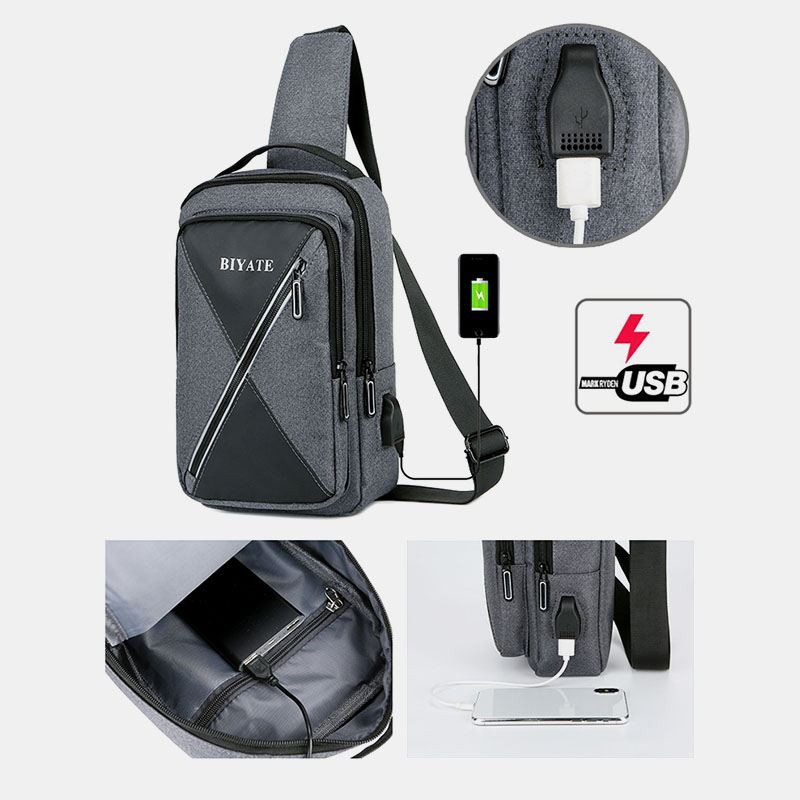 Mænd Usb-opladning Multi-pocket Brysttaske Oxford Skridsikker Slidbestandig Vandtæt Afslappet Skuldertaske Crossbody Tasker