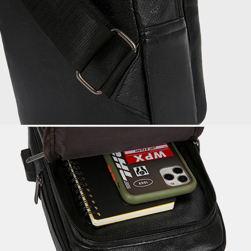 Mænd Vintage Usb-opladningsdesign Multi-pocket Brysttaske Med Stor Kapacitet Slidfast Crossbody Skuldertaske