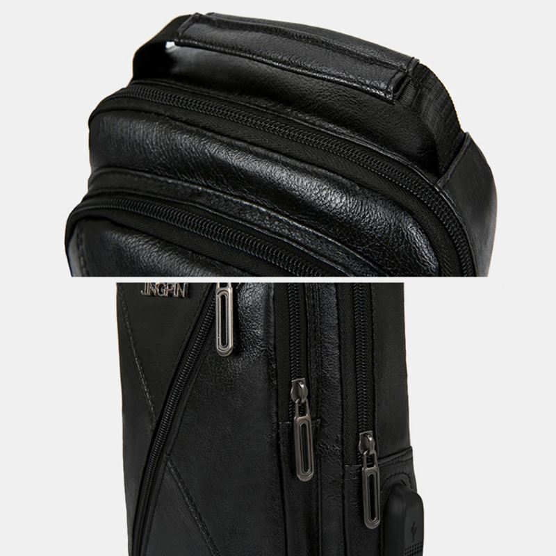 Mænd Vintage Usb-opladningsdesign Multi-pocket Brysttaske Med Stor Kapacitet Slidfast Crossbody Skuldertaske