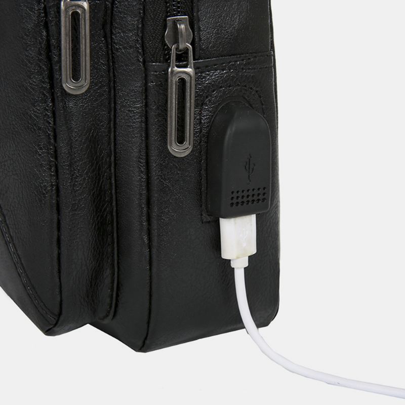 Mænd Vintage Usb-opladningsdesign Multi-pocket Brysttaske Med Stor Kapacitet Slidfast Crossbody Skuldertaske