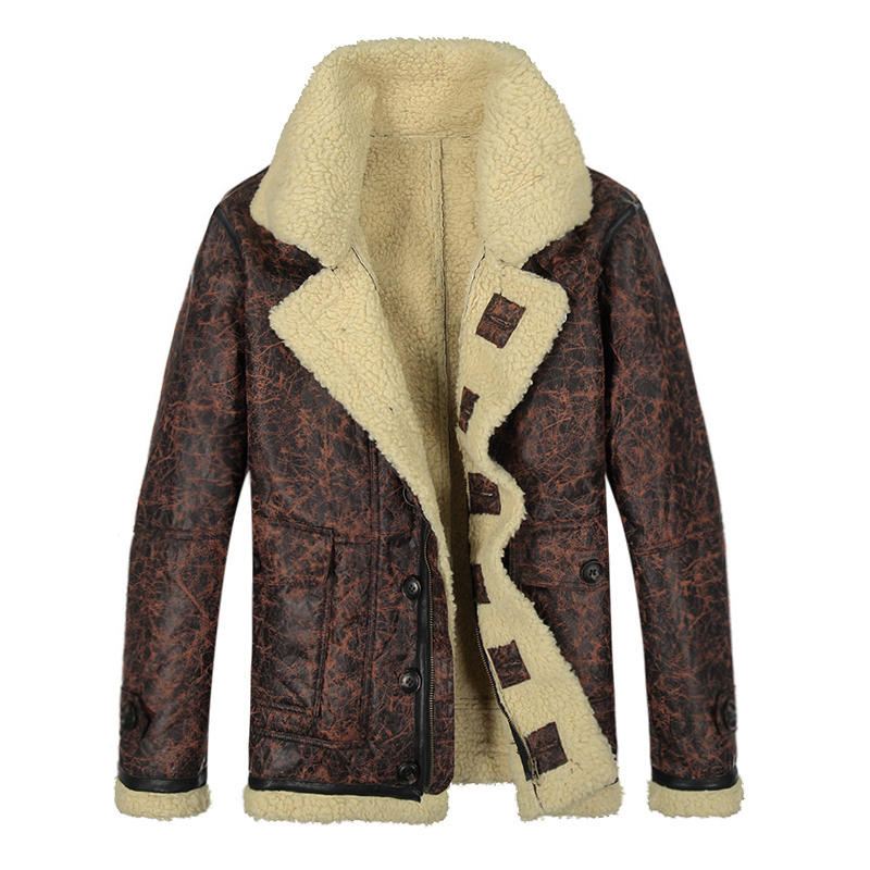 Herre Biker Jacket Big Pocket Shearling Imiteret Læder