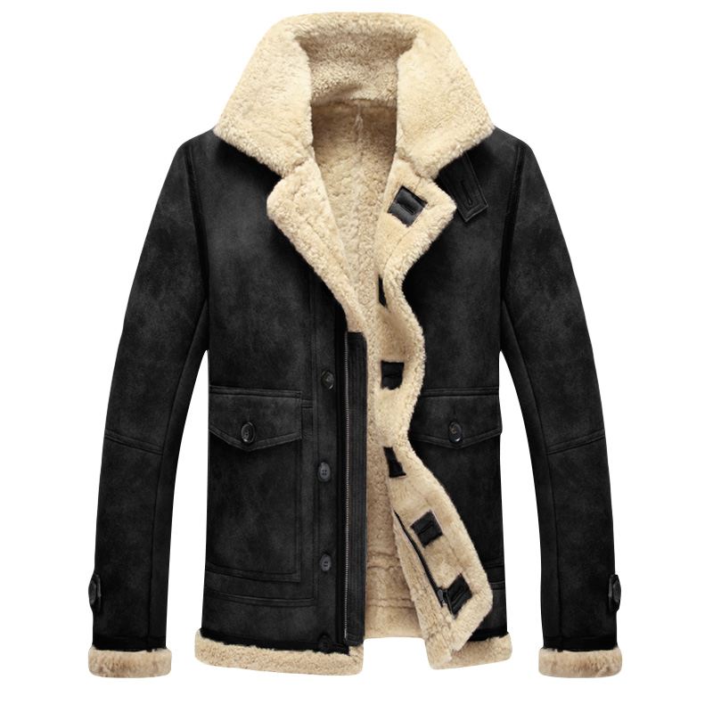 Herre Biker Jacket Big Pocket Shearling Imiteret Læder