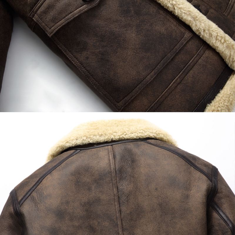 Herre Biker Jacket Big Pocket Shearling Imiteret Læder