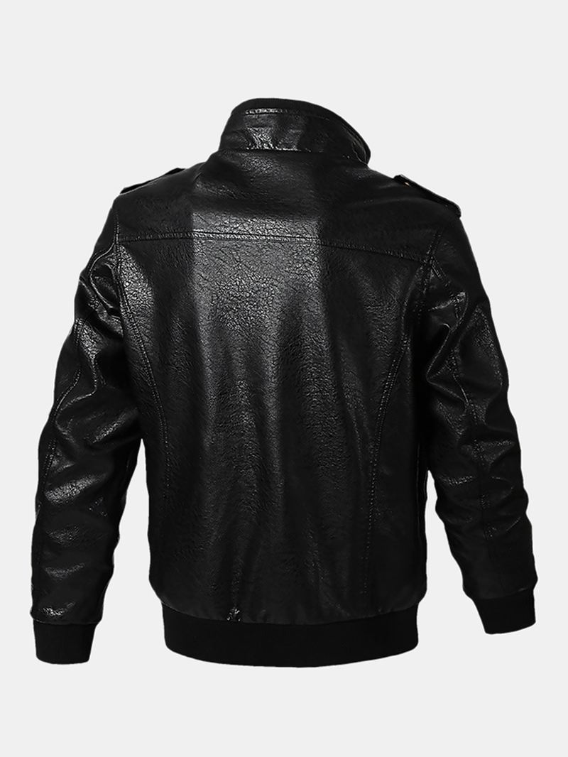 Herre Pu Læder Badge Zip Front Biker Jakker Med Klaplommer