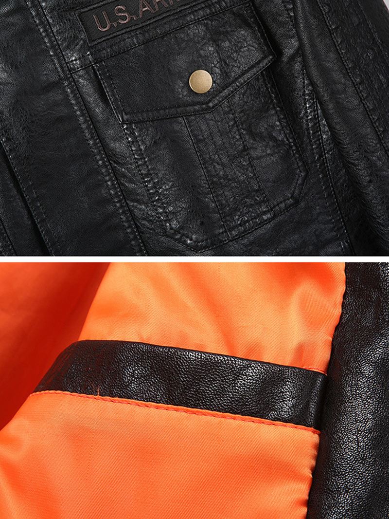 Herre Pu Læder Badge Zip Front Biker Jakker Med Klaplommer