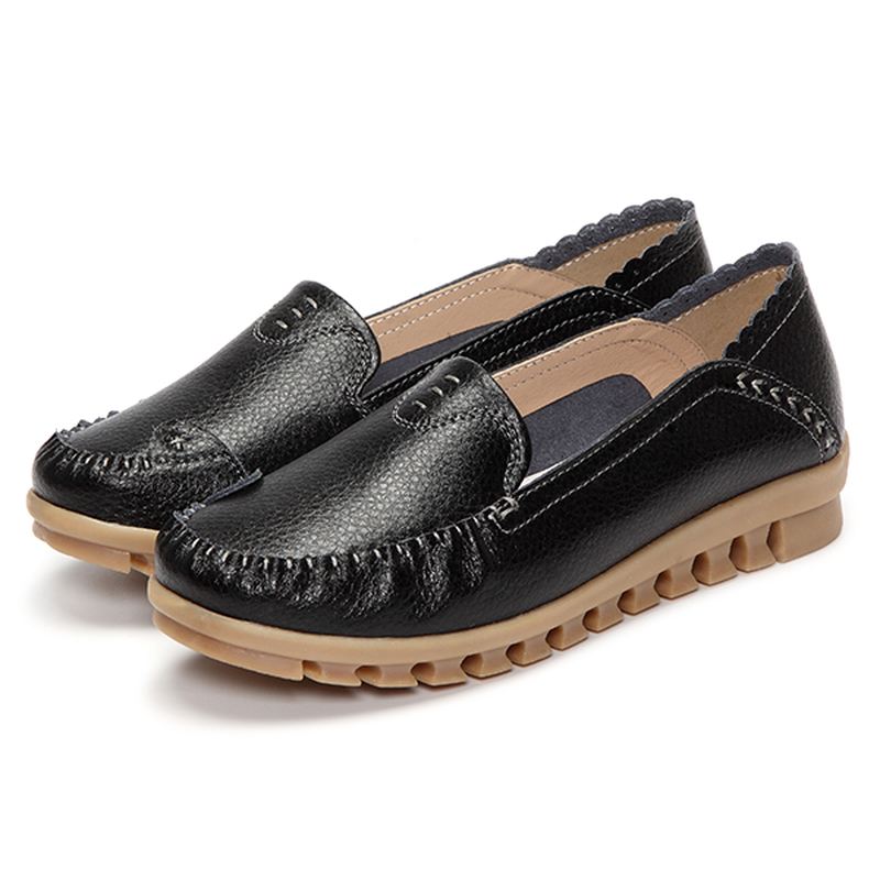 Blød Gummisål Rund Tå Pure Color Slip On Flat Loafers