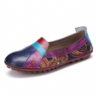 Bohemian Blødt Læder Blomstersplejsning Casual Slip On Loafers Flade Sko