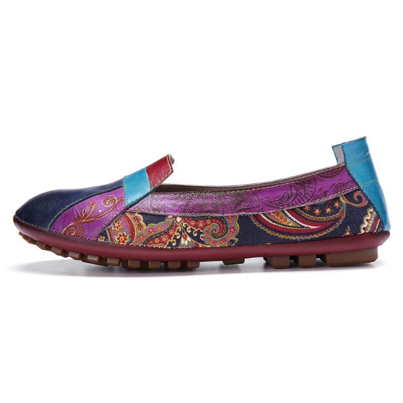 Bohemian Blødt Læder Blomstersplejsning Casual Slip On Loafers Flade Sko