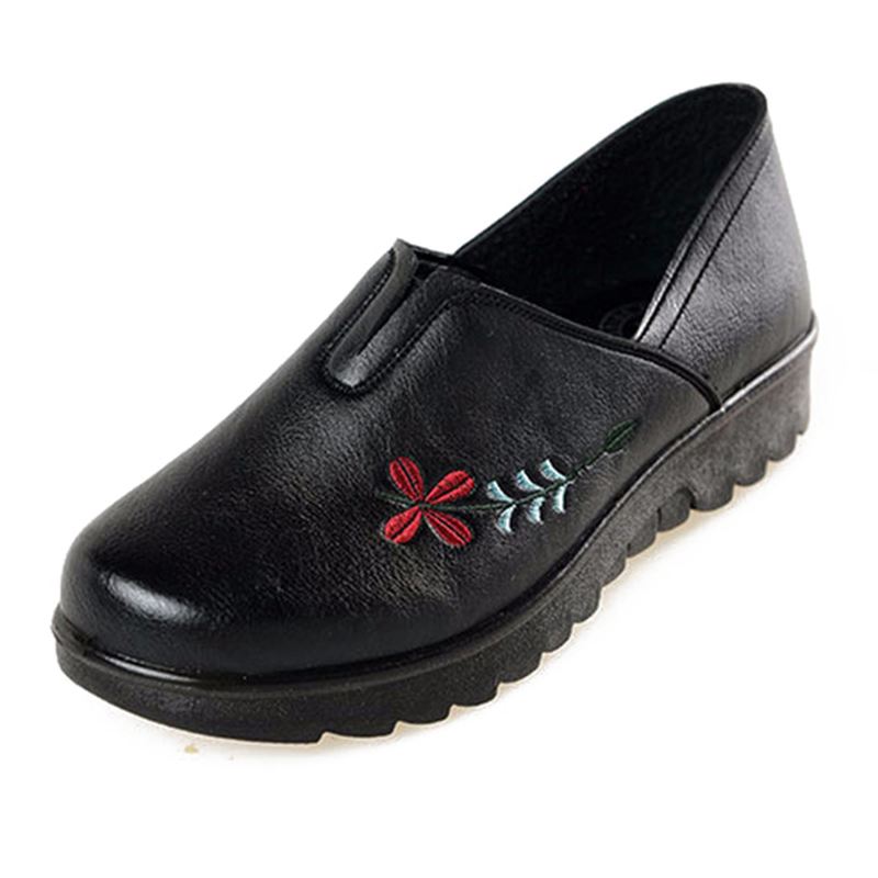 Broderi Blød Sål Casual Shoe Slip On Flat Loafers Til Kvinder