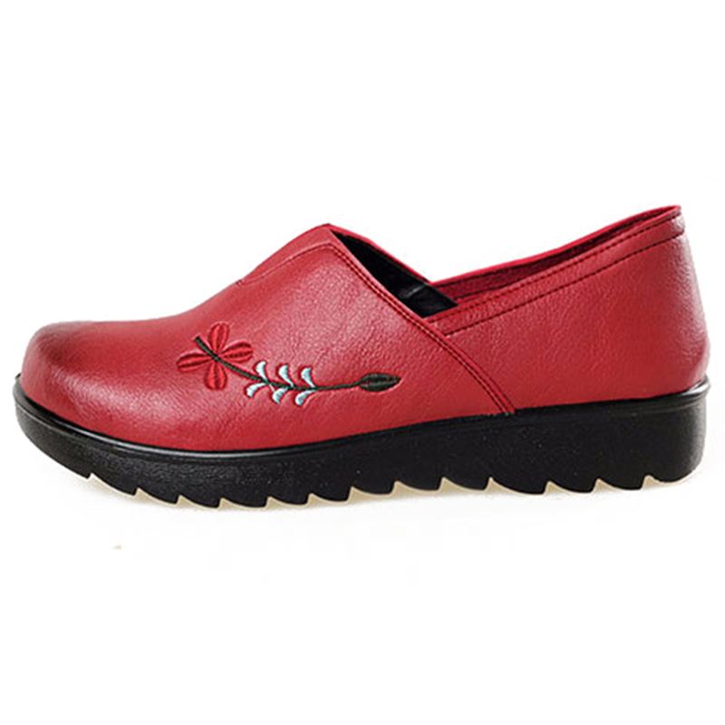 Broderi Blød Sål Casual Shoe Slip On Flat Loafers Til Kvinder