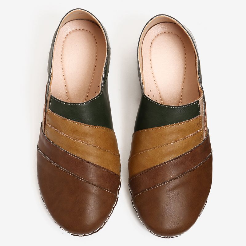 Casual Color Stitching Slip On Soft Sole Læder Walking Loafers