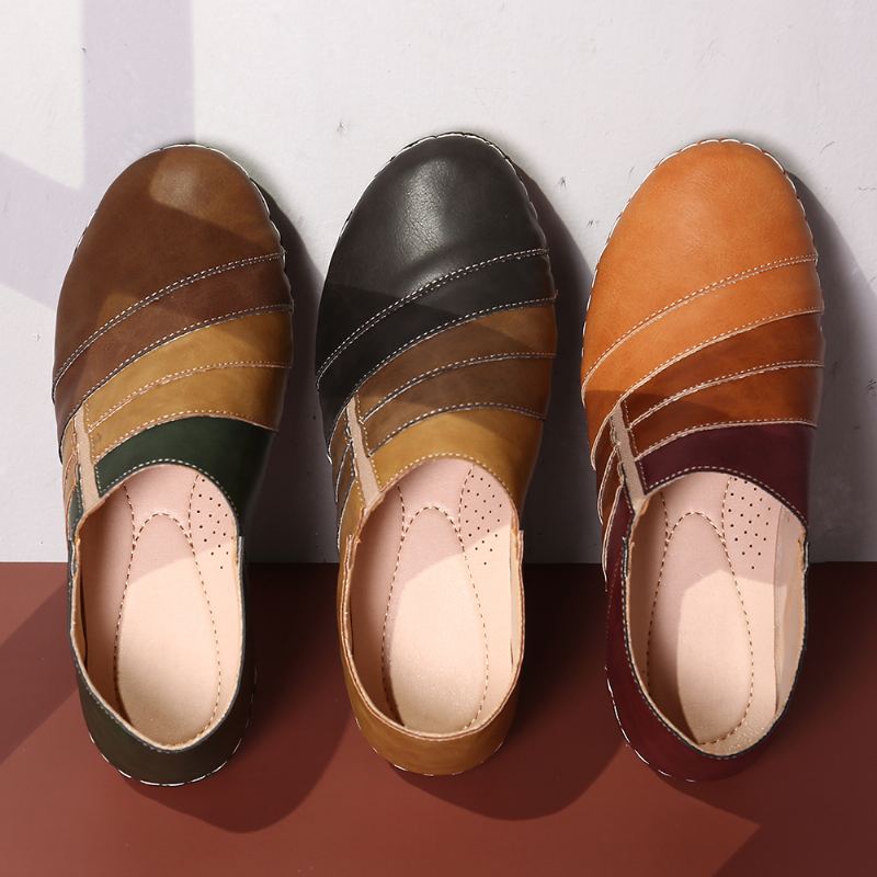 Casual Color Stitching Slip On Soft Sole Læder Walking Loafers