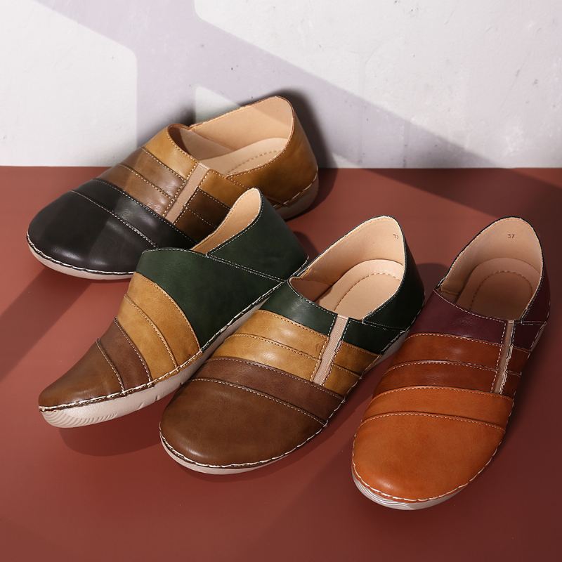 Casual Color Stitching Slip On Soft Sole Læder Walking Loafers